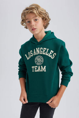 Толстая толстовка с капюшоном и принтом для мальчиков - Defacto фото 3