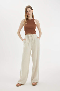 Широкие брюки с тремя карманами, нормальной талией, стандартной длины, брюки из смесового льна