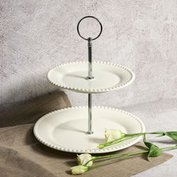 Подставка для пирожных, 16х21/23 см, 2 яруса, фарфор P/металл, белая, Бусины, Tiffany White