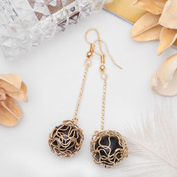 Серьги висячие Шар плетёный, цвет чёрный в золоте, 6,5см - Queen fair фото 2