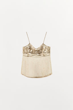 TOP ORGANZA ESTAMPADO BORDADOS / Crudo - Zara фото 5
