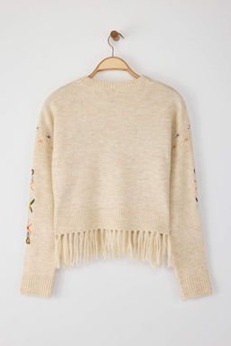 Ekru Yumusak Dokulu Puskullu Nak?s Islemeli Triko Kazak TWOAW25KZ00396 - Trendyolmilla фото 7