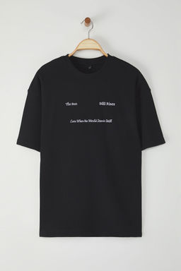TRENDYOL MAN Siyah Oversize/Genis Kesim Nak?sl? Dokulu T-Shirt TMNSS25TS00129 - Trendyolmilla фото 2