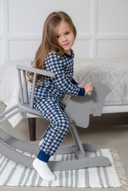Пижама подростковая из кулирки пенье на манжетах Дрёма клетка синяя - Амадэль фото 34