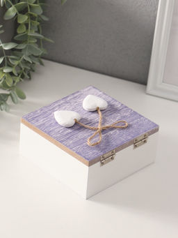 Шкатулка для украшений Сердечки белые на сиреневом квадрате, дерево, 12?12?5.3 см