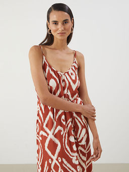 V Yaka Desenli Ask?l? Elbise