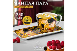 Чашка 250 мл с блюдцем для десерта 20*10*2 см Поцелуй на черном, NEW BONE CHINA