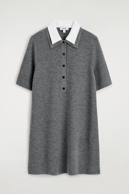 VESTIDO CORTO DE LANA MERINO CON CUELLO COMBINADO