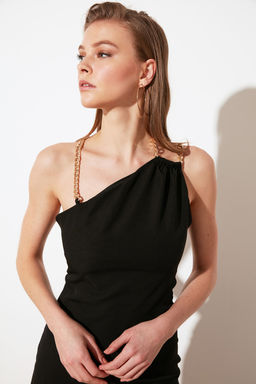 Siyah Tas Aksesuar Detayl? Dokuma Uzun S?k Abiye Gece Mezuniyet Elbisesi TPRSS23EL00509 - Trendyolmilla фото 8