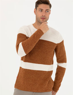 Bej Slim Fit Bisiklet Yaka Y_n Kar___ml_ Triko Kazak - Pierre cardin фото 4