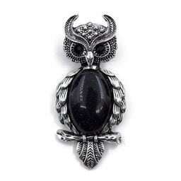 Брошь "Филин" Авантюрин синий