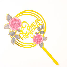 Цена за 3 шт. Топпер для торта «С днём рождения», золотой