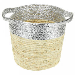 Корзина плетеная, интерьерная "Металлик" набор 3 штуки: д30см h27см; д26см h23см; д22см h20см, с ручками, серебро, ручная работа (Китай)