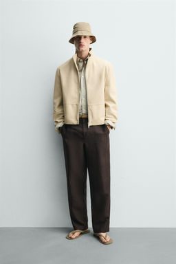 CAZADORA PIEL CREMALLERA / Crudo