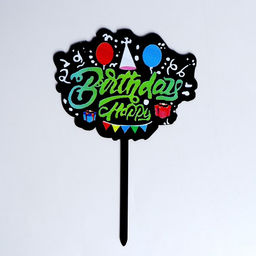 Цена за 4 шт. Топпер для торта С днём рождения, чёрный