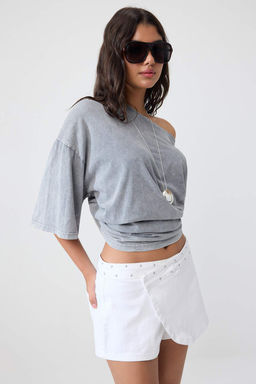 Beyaz Trok Detayl_ Ekstra K_sa Asimetrik Denim _ort TWOSS26SR00290