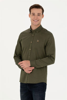 Мужская базовая рубашка цвета хаки с длинным рукавом Неожиданная скидка в корзине