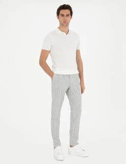 Светло-серые полосатые брюки из смесового льна для папы