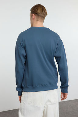 TRENDYOL MAN Unisex Indigo Oversize/Genis Kesim Kumas Mix Basic Sweatshirt TMNAW25SW00128 - Trendyolmilla фото 5
