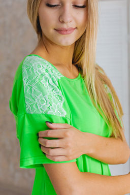 Пижама женская из футболки и шорт из вискозы Клементина зеленый - Амадэль фото 3