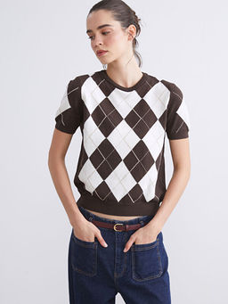 Bisiklet Yaka Baklava Desenli Kad?n Triko Kazak