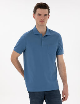 Koyu Mavi Regular Fit %100 Pamuk Polo Yaka Basic Ti__rt