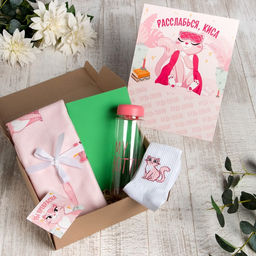 Набор подарочный "Расслабься киса" плед и аксессуары