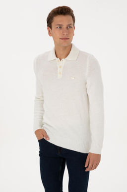 Erkek Regular Fit Polo Yaka Krem Kazak