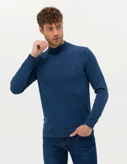 _ndigo Melanj Slim Fit Yar_m Bal_k__ Yaka Basic Triko Kazak
