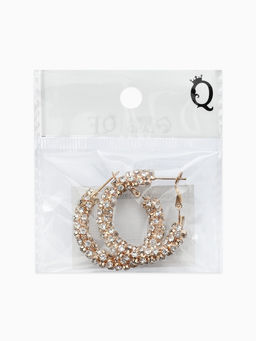 Серьги-кольца со стразами "Россыпь" d=3,5см, цвет белый в золоте