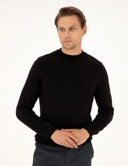 Siyah Slim Fit Yar_m Bal_k__ Yaka Basic Triko Kazak - Pierre cardin фото 3