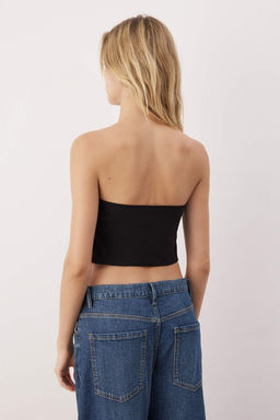 Trendyolmilla Siyah Straplez Dugme Detayl? Crop Dokuma Bluz TWOAW24BZ00421  фото 19