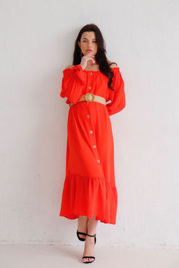 Длинное платье с открытыми плечами красное - Martichelli фото 16