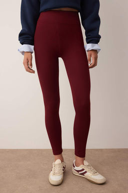 Bordo Yuksek Bel Basic Beli Lastikli Interlok Orme Tayt TWOAW20TA0047