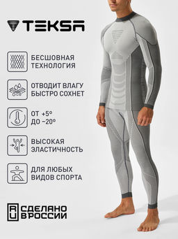 TEKSA Комплект мужской термокальсоны TLP 004 + термофуфайка TLS 004 black-grey