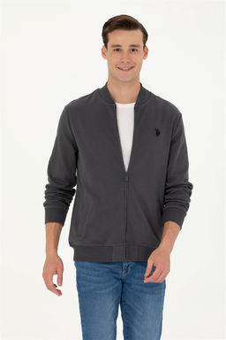 U. S. Polo Assn Мужской вязаный кардиган антрацитового цвета с воротником стойкой - U.s. polo assn фото 8