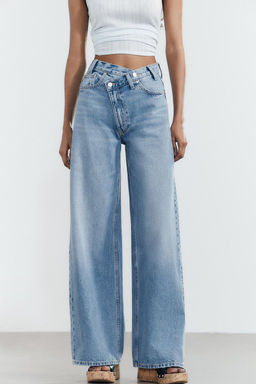 HIGH-WAIST TRF WIDE-LEG CROSSOVER WAIST JEANS - Zara фото 3