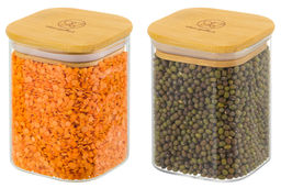 Набор 2 банок д/хранения 450 мл 8*8*11 см "Crystal glass" + бамбук. крыш. с силикон. проклад, стекло