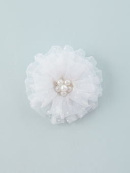 Цена за 6 шт. Бант для волос на резинке «Школьница», снежный жемчужный цветок, d=8.5 см, белый