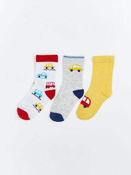 Bask?l? Erkek ?ocuk Soket ?orap 3l?