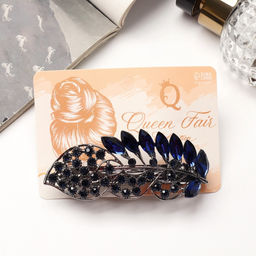 Заколка - автомат для волос «Синий туман», драгоценный листок, 9 см