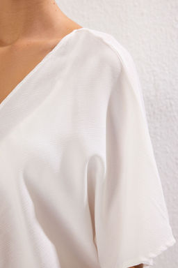 Trendyolmilla Ekru Maxi Dokuma Y?rtmacl? Buzgu Detayl? Baglamal? Plaj Elbisesi TBESS25EL00069  фото 5