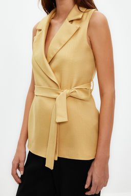 Siyah Regular Kemerli Dokuma Yelek TWOAW23YE00021 - Trendyolmilla фото 12