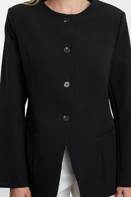 TRENDYOLMILLA Siyah Yuvarlak / Bisiklet Yakal? Fitted Bele Oturan Dokuma Blazer Ceket TWOAW25BC00009  фото 9