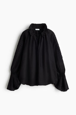 Embroidered linen-blend blouse