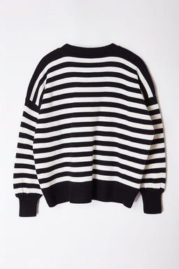 TRENDYOLMILLA Siyah Basic Cizgili Sweatshirt Gorunumlu Triko Kazak TWOAW25KZ00199