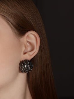 Серьги со стразами QF Блеск объёмные, серые в серебре