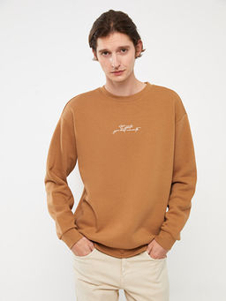Bisiklet Yaka Uzun Kollu Bask?l? Erkek Sweatshirt