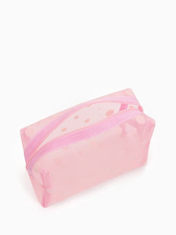 Косметичка женская DOT, с рисунком, сетка, на молнии, розовая