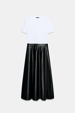 CONTRAST MIDI DRESS WITH LEATHER EFFECT SKIRT - Zara фото 6